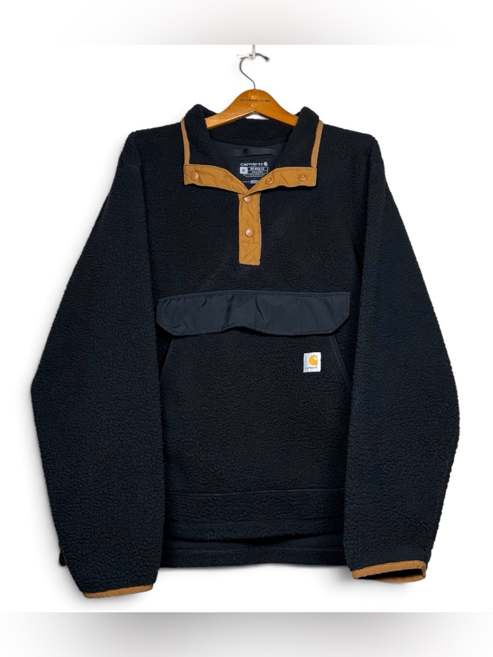 Carhartt Sherpa Fleece Snap Pullover Sweater Relaxed Fit Black Men’s Size XL